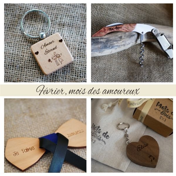 accessoires en bois personnalisés pour amoureux