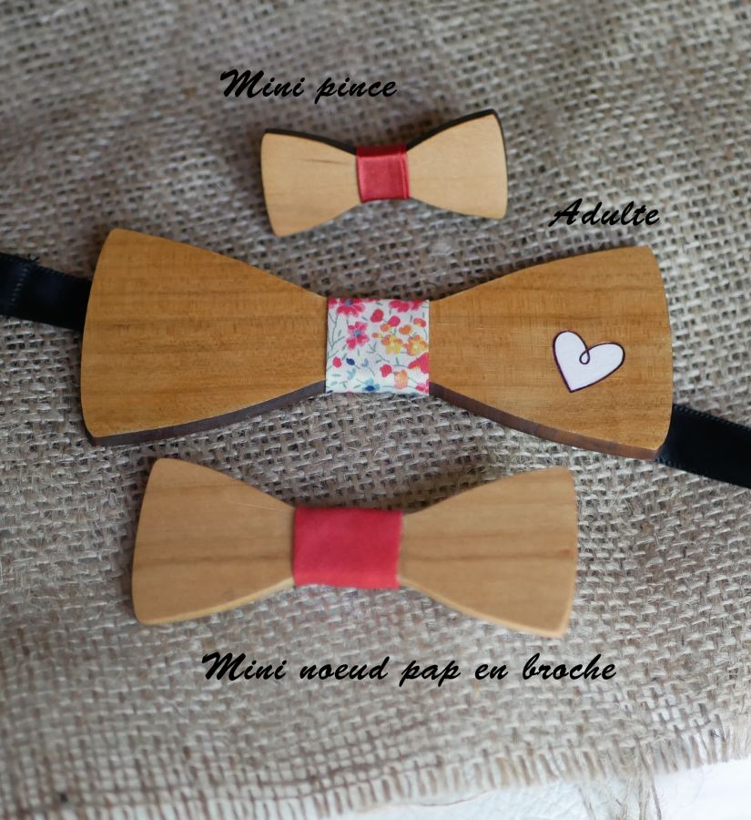 Barrette en bois Noeud pap miniature avec ruban personnalisable