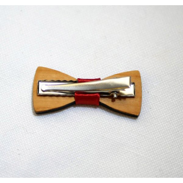 Barrette en bois Noeud pap miniature avec ruban personnalisable