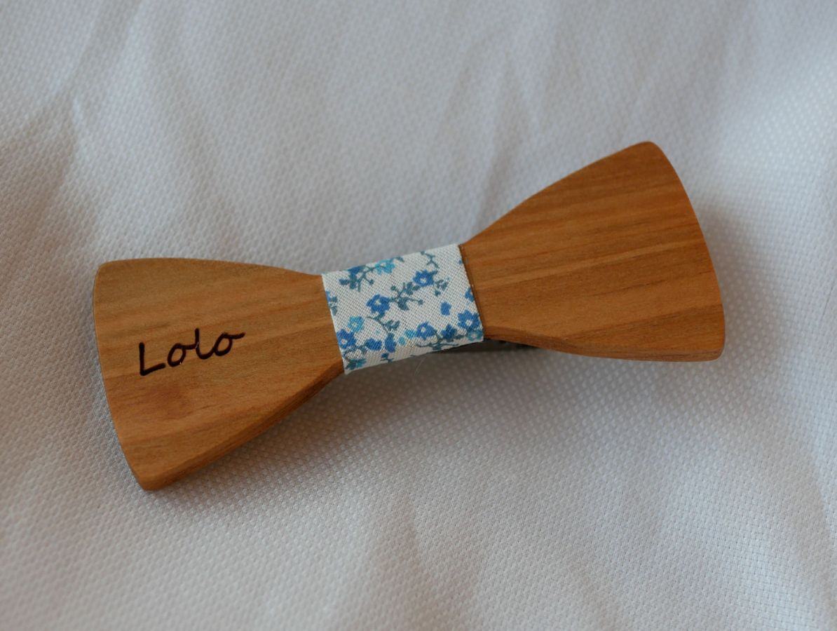 Barrette en bois Noeud pap avec ruban Liberty et bois personnalisable