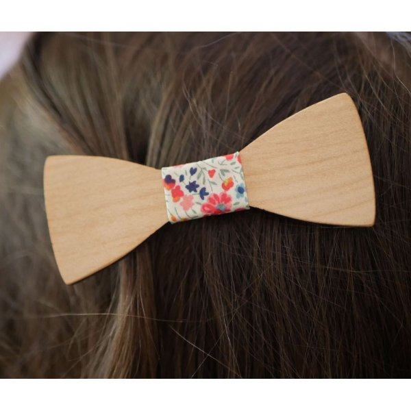 Barrette en bois Noeud pap avec ruban Liberty et bois personnalisable