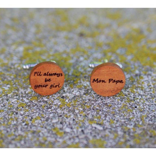 Boutons manchette en bois Merisier ronds à graver 18mm