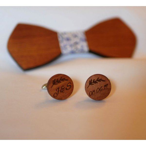 Boutons manchette en bois Merisier ronds à graver 18mm