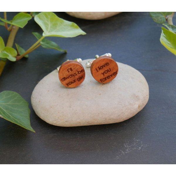 Boutons manchette en bois Merisier ronds à graver 18mm