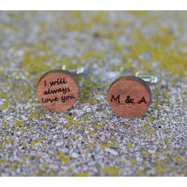 Boutons manchette en bois Noyer ronds à graver de 18mm