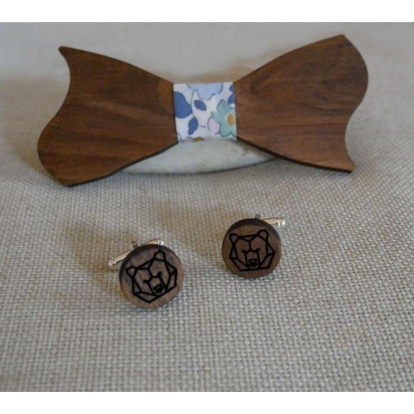 Boutons manchette en bois Noyer ronds à graver de 18mm