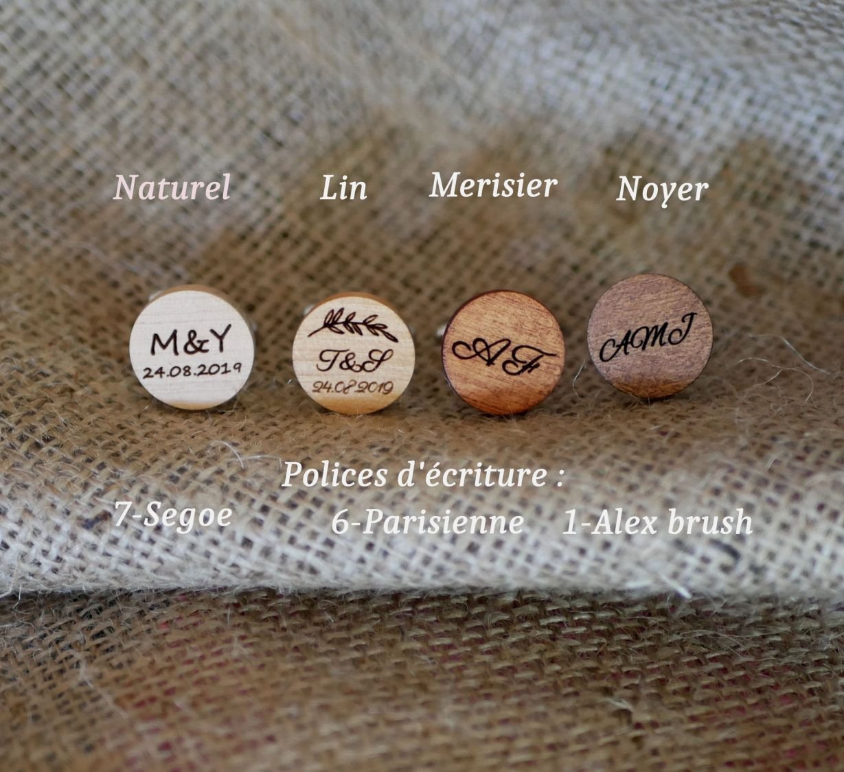 Boutons manchette en bois Noyer ronds à graver de 18mm