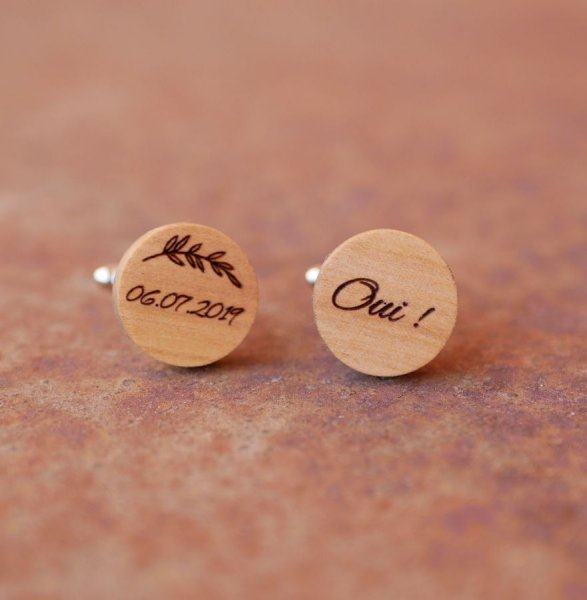 Boutons manchette en bois rond à personnaliser 18mm