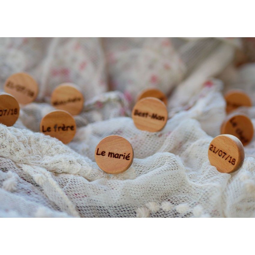 Boutons manchette en bois rond à personnaliser 18mm