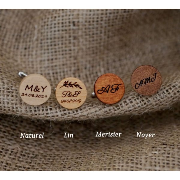 Boutons manchette en bois rond à personnaliser 18mm