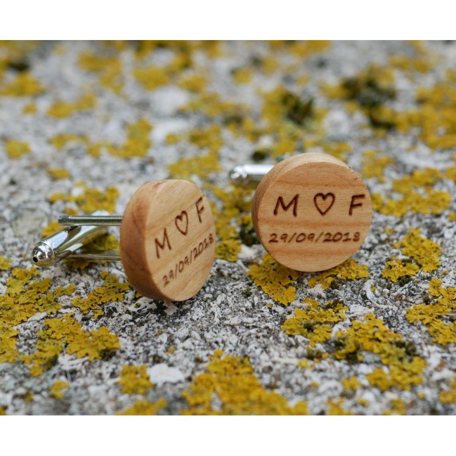 Boutons manchette en bois rond à personnaliser 18mm