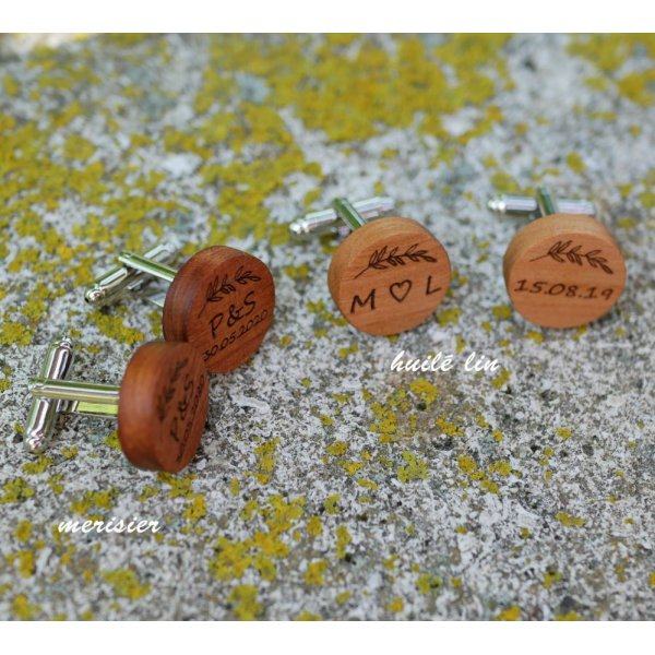 Boutons manchette en bois rond à personnaliser 18mm
