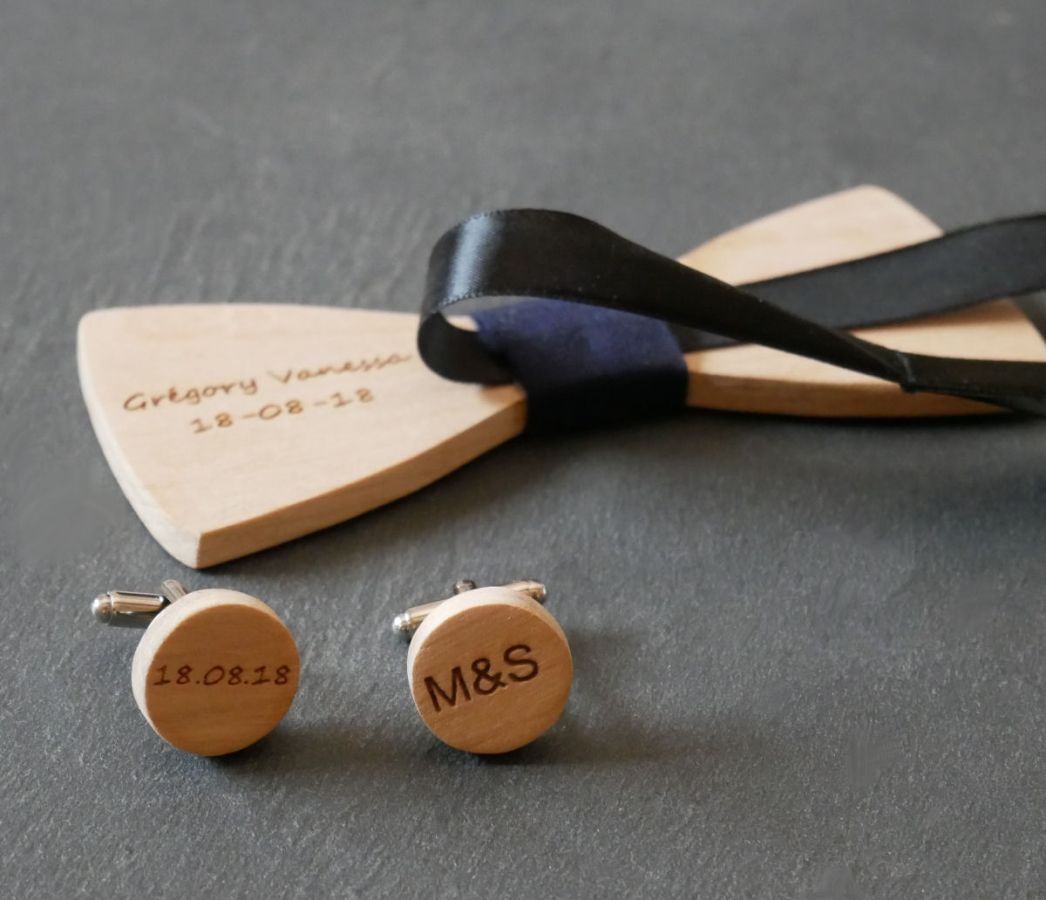 Boutons manchette en bois rond à personnaliser 18mm