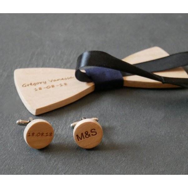 Boutons manchette en bois rond à personnaliser 18mm