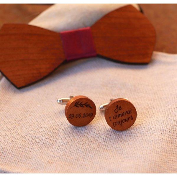 Boutons manchette en bois rond à personnaliser 18mm
