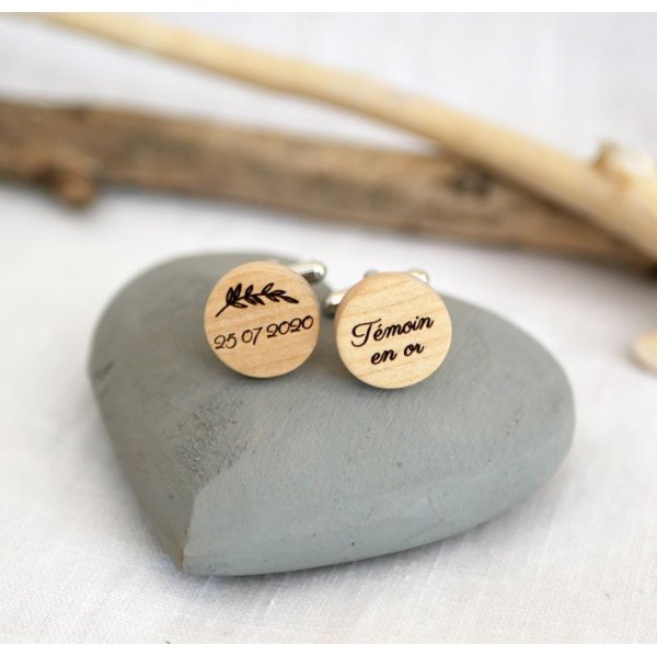 Boutons manchette en bois rond à personnaliser 18mm