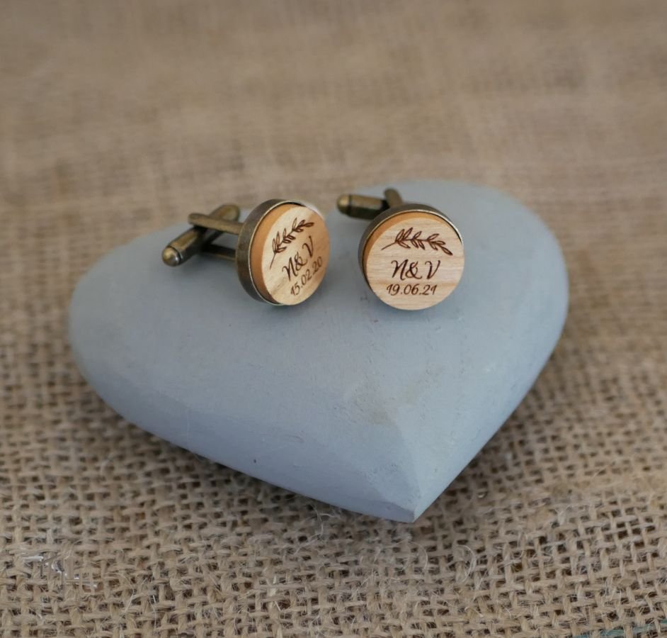Boutons de manchette bois serti bronze vieilli 16 mm personnalisable