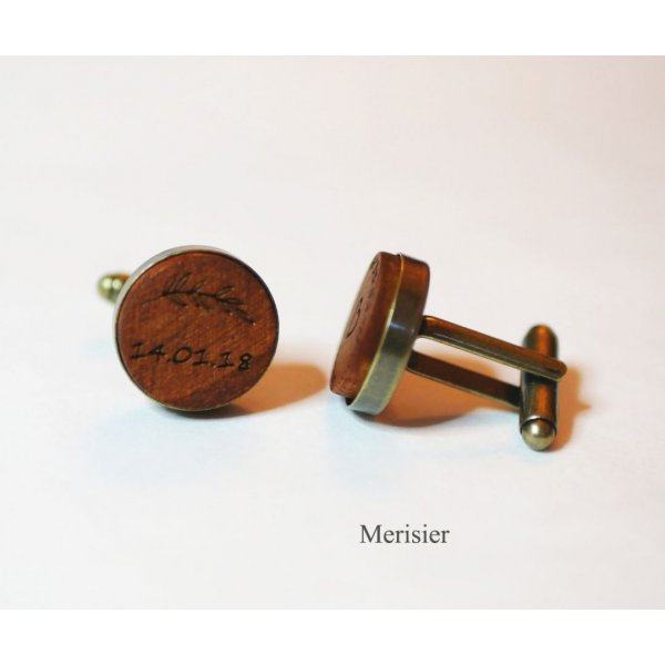 Boutons de manchette bois serti bronze vieilli 16 mm personnalisable