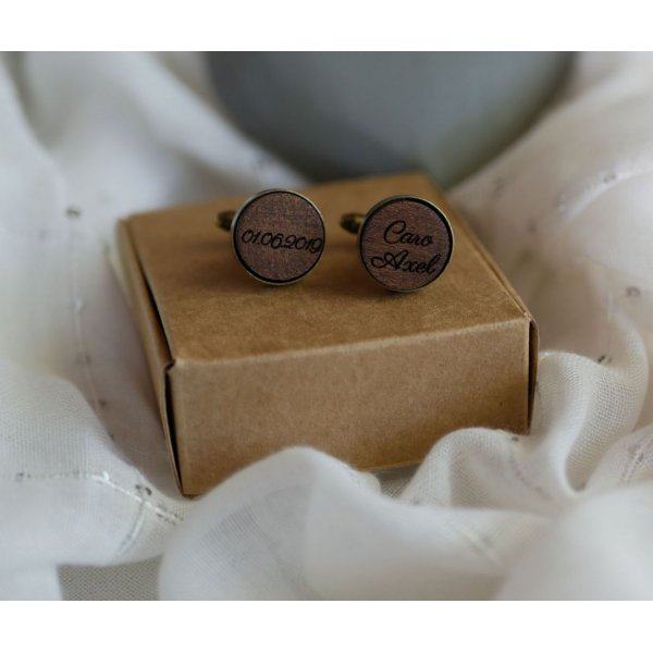 Boutons de manchette bois serti bronze vieilli 16 mm personnalisable