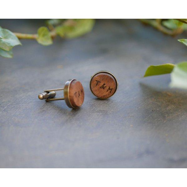 Boutons de manchette bois serti bronze vieilli 16 mm personnalisable