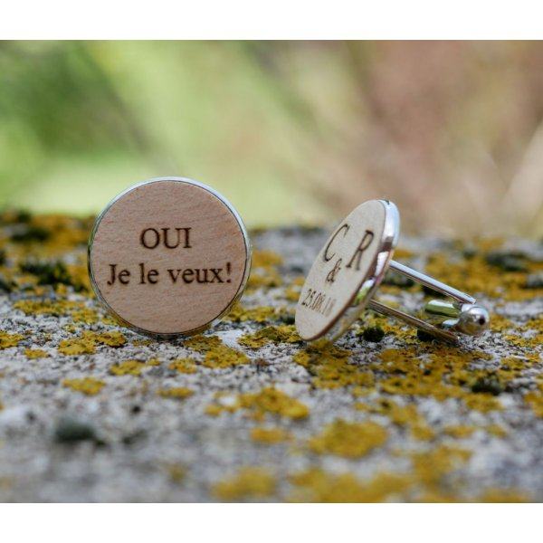 Boutons de manchette cabochon en bois fin 20mm personnalisable