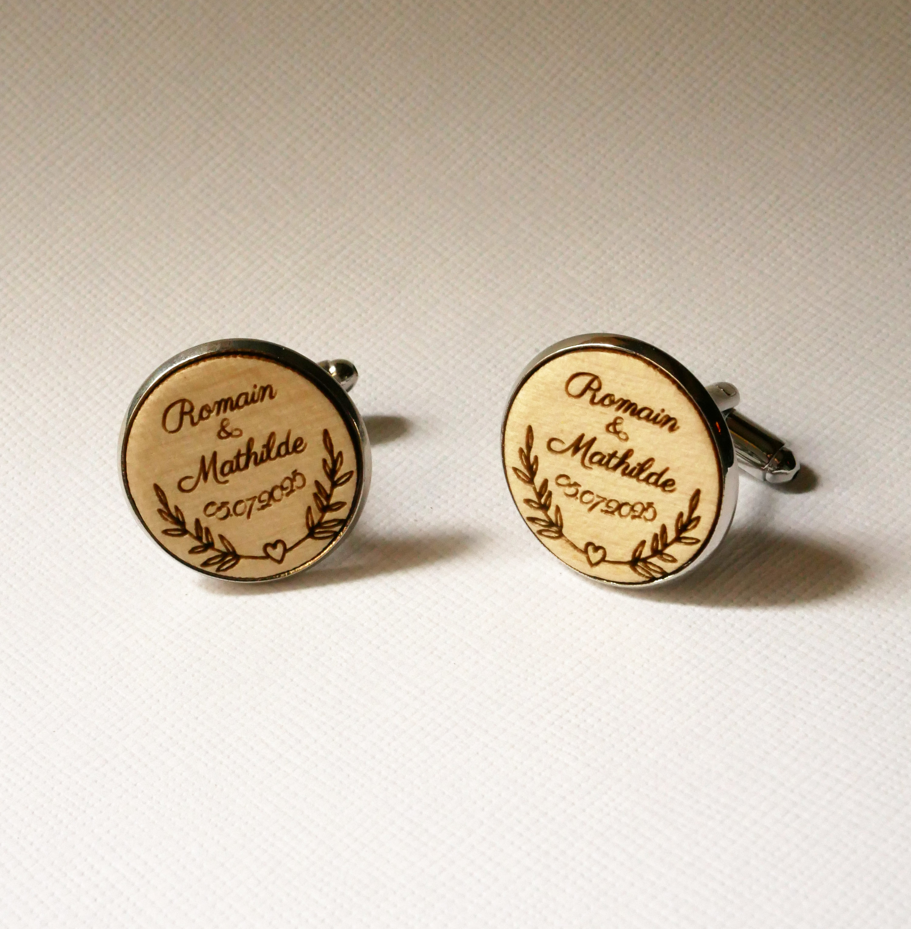 Boutons de manchette cabochon en bois fin 20mm personnalisable