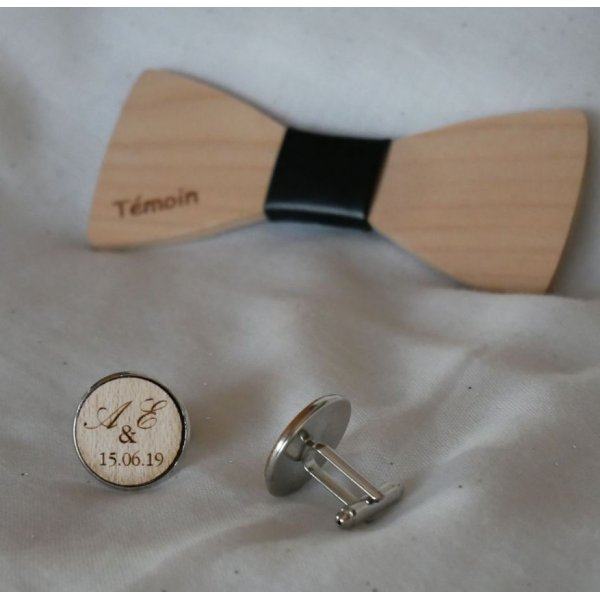 Boutons de manchette cabochon en bois fin 20mm personnalisable
