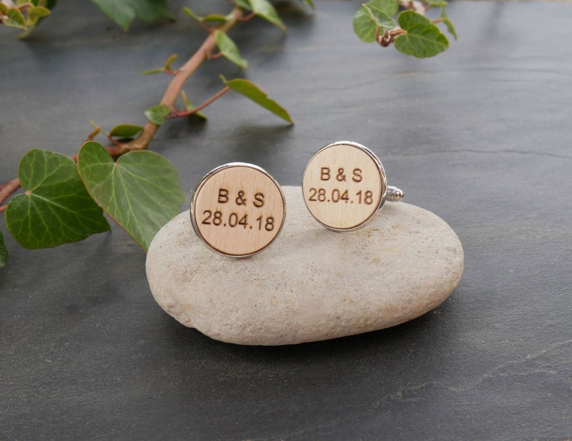 Boutons de manchette cabochon en bois fin 20mm personnalisable