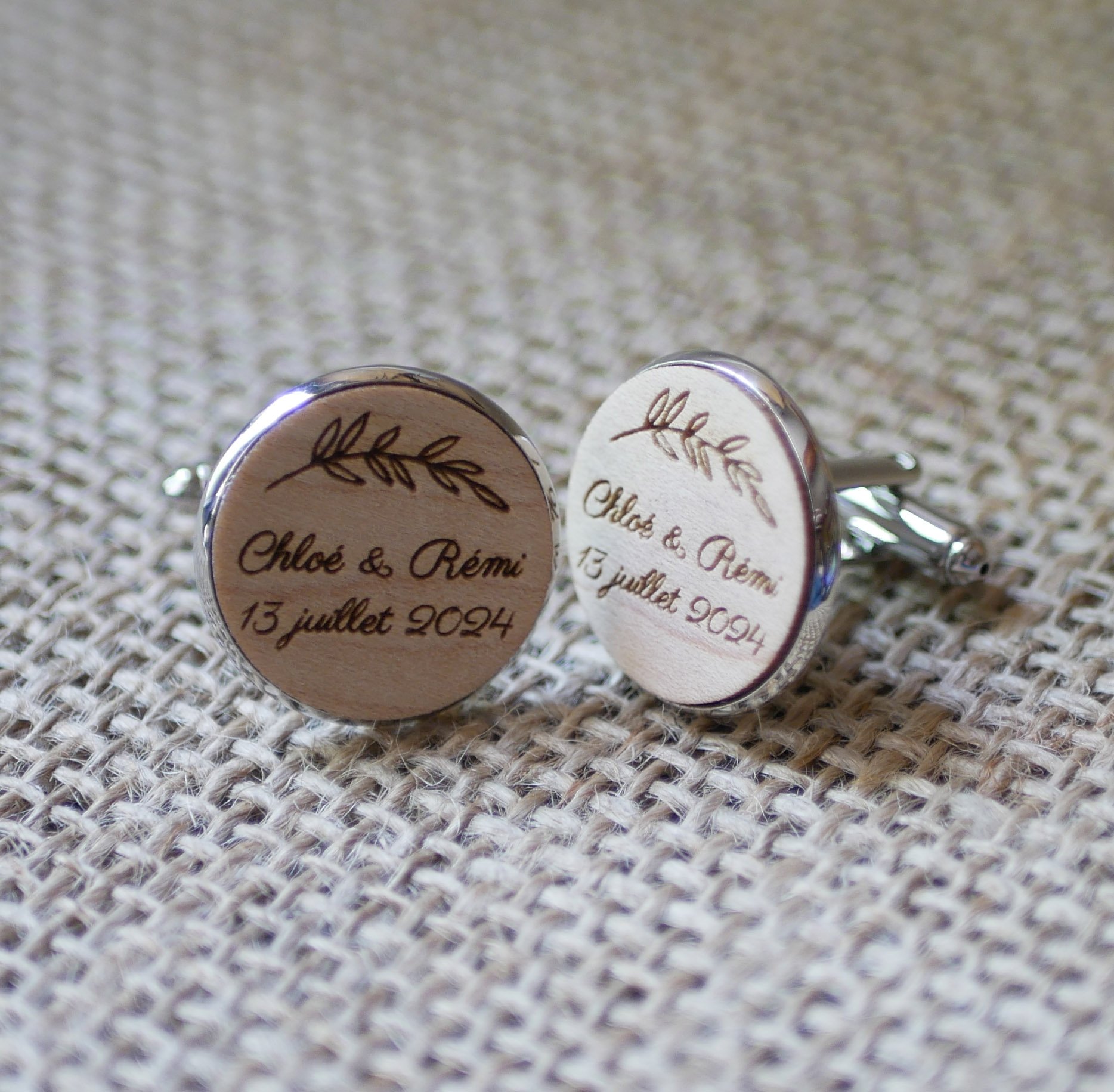 Boutons de manchette cabochon en bois fin 20mm personnalisable