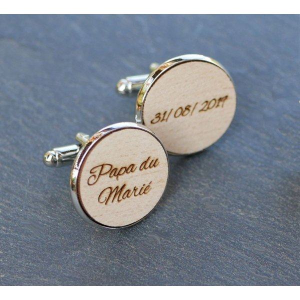Boutons de manchette cabochon en bois fin 20mm personnalisable