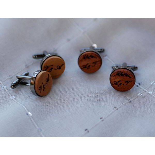 Boutons de manchette bois serti acier foncé 16mm personnalisable