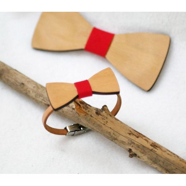 Bracelet cuir au noeud papillon miniature en bois personnalisable