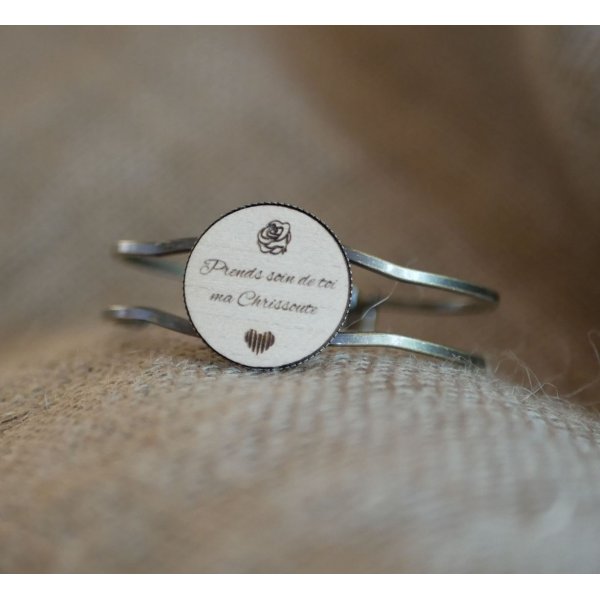 Bracelet laiton et bois au cabochon personnalisable 
