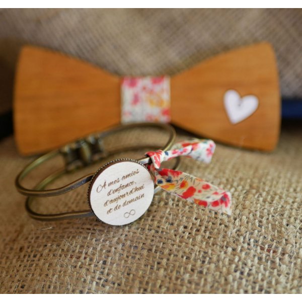 Bracelet laiton et bois au cabochon personnalisable 