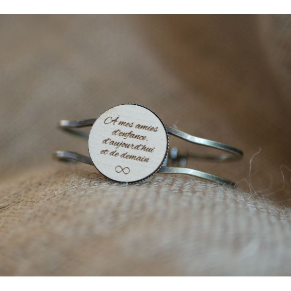 Bracelet laiton et bois au cabochon personnalisable 