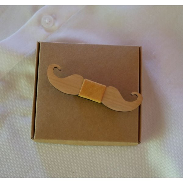 Broche mini noeud pap moustache en bois à personnaliser