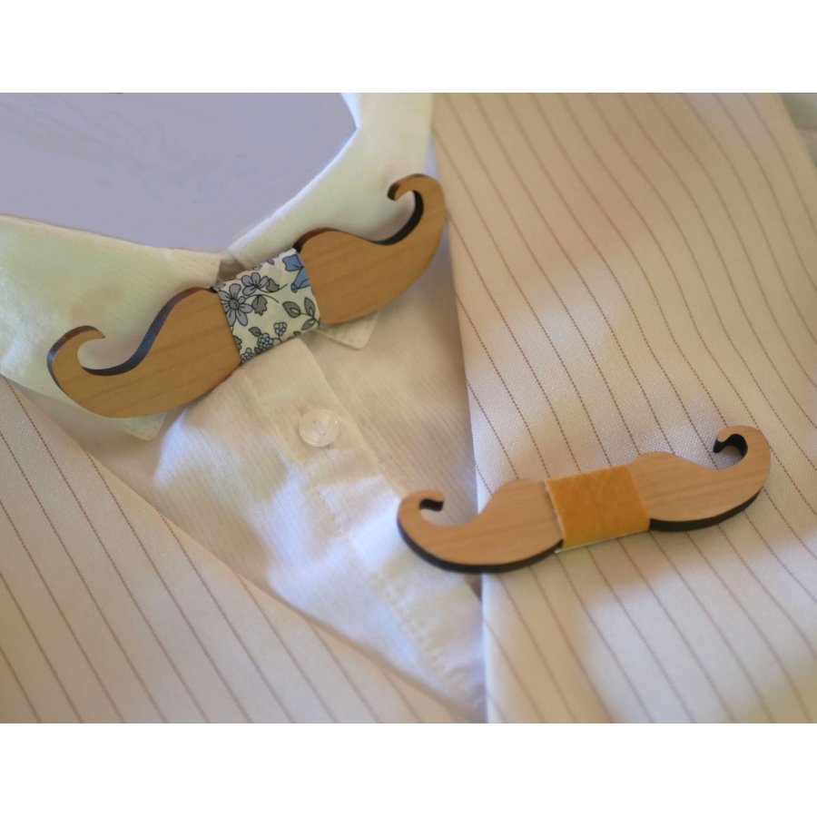 Broche mini noeud pap moustache en bois à personnaliser