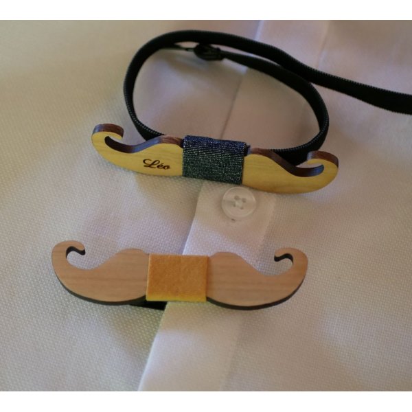 Broche mini noeud pap moustache en bois à personnaliser