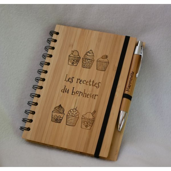 Carnet en bois Recettes de cuisine à personnaliser