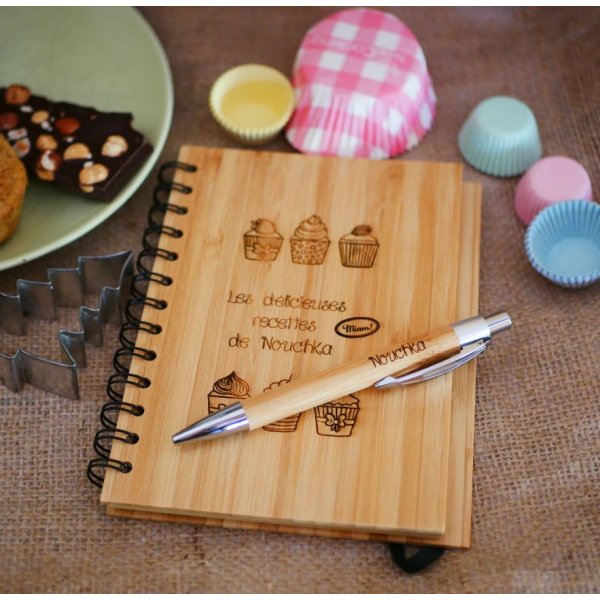 Carnet en bois Recettes de cuisine à personnaliser