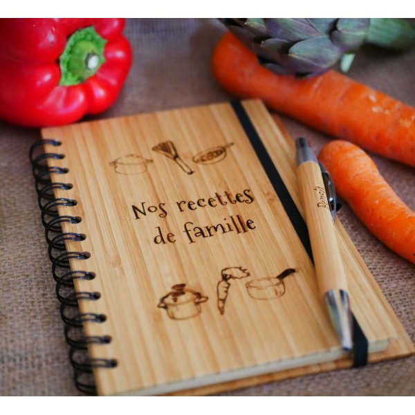 Carnet en bois Recettes de cuisine à personnaliser