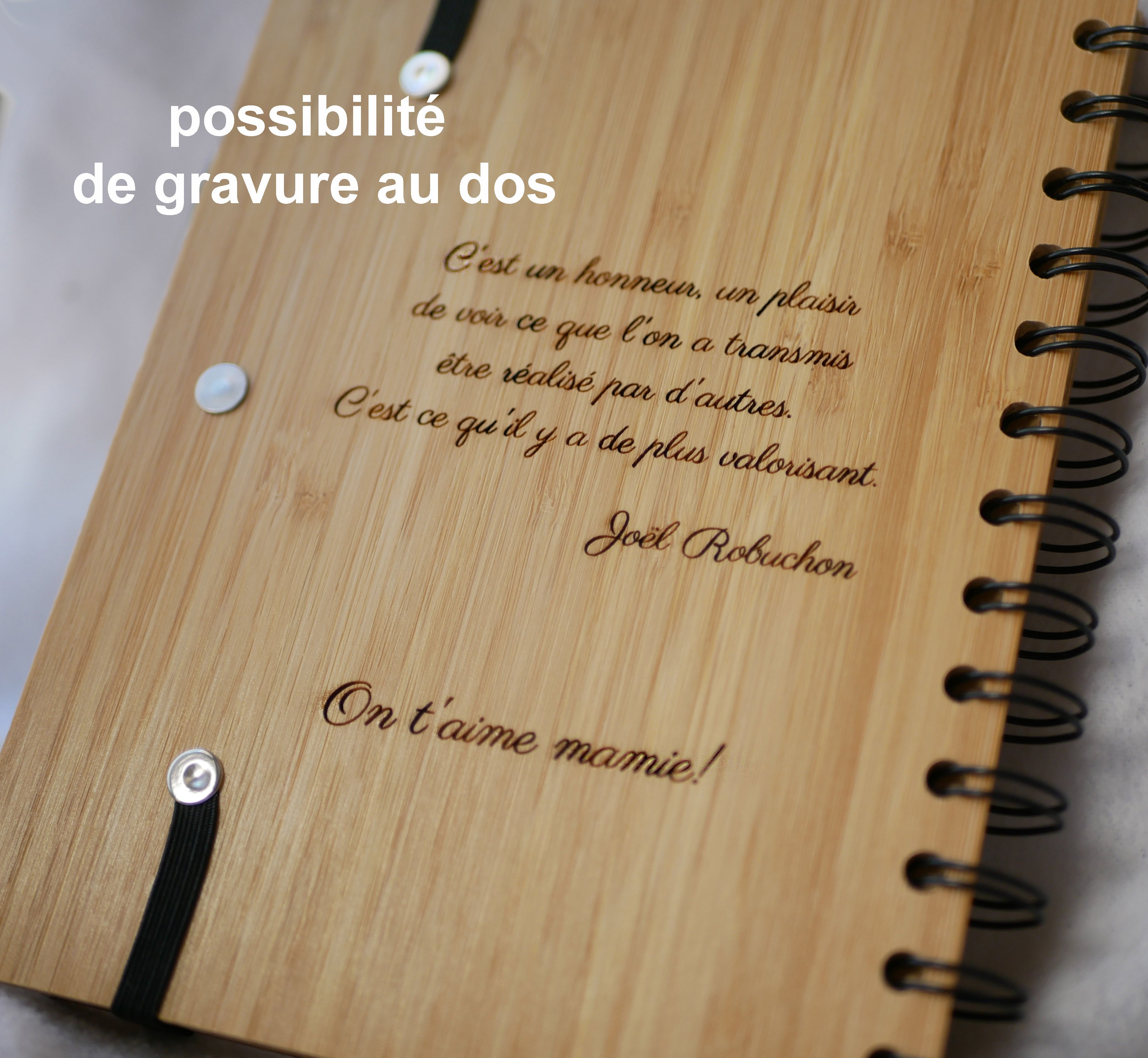 Carnet en bois Recettes de cuisine &agrave; personnaliser