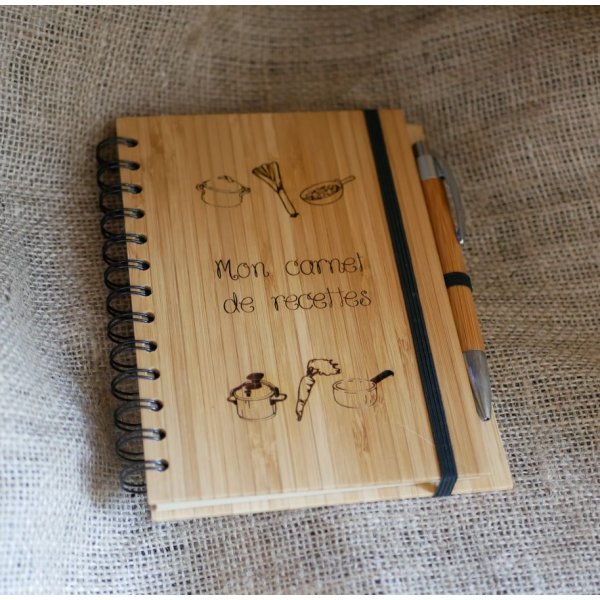Carnet en bois Recettes de cuisine à personnaliser