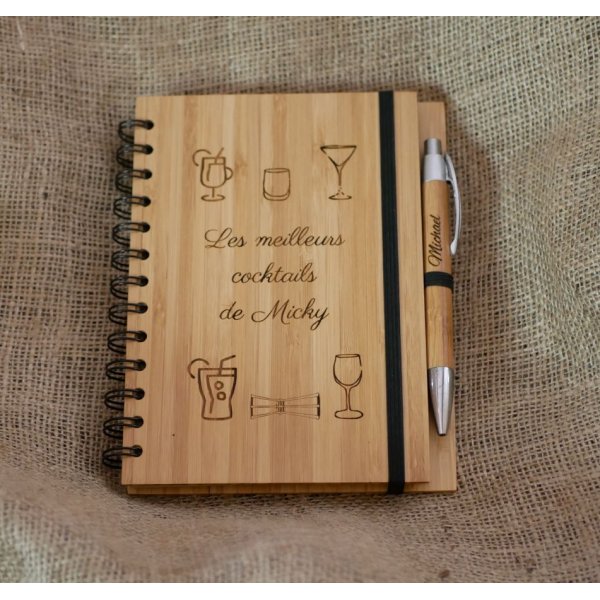 Carnet en bois Recettes de cuisine à personnaliser