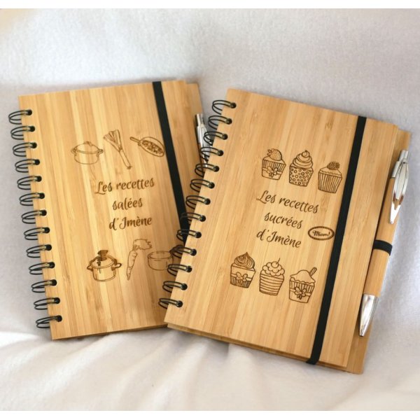 Carnet en bois Recettes de cuisine à personnaliser