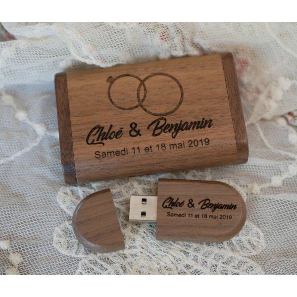 Coffret et Clé Usb 3.0 bois noyer 32 Go personnalisable