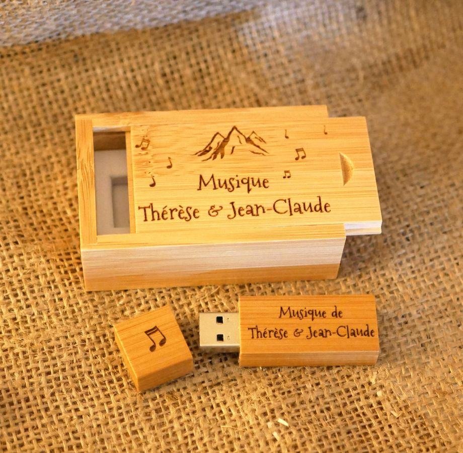 Clé Usb 3.0 32 Go dans coffret bois bambou à personnaliser par gravure 