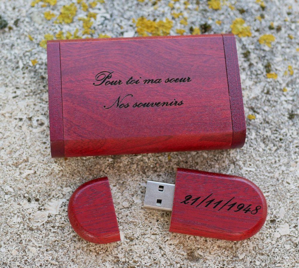 Clé Usb 32 Go 3.0 bois rouge dans coffret à personnaliser par gravure