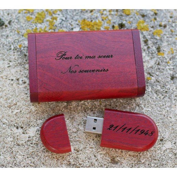 Clé Usb 32 Go 3.0 bois rouge dans coffret à personnaliser par gravure