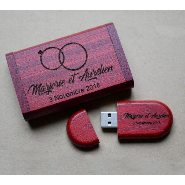 Clé Usb 32 Go 3.0 bois rouge dans coffret à personnaliser par gravure